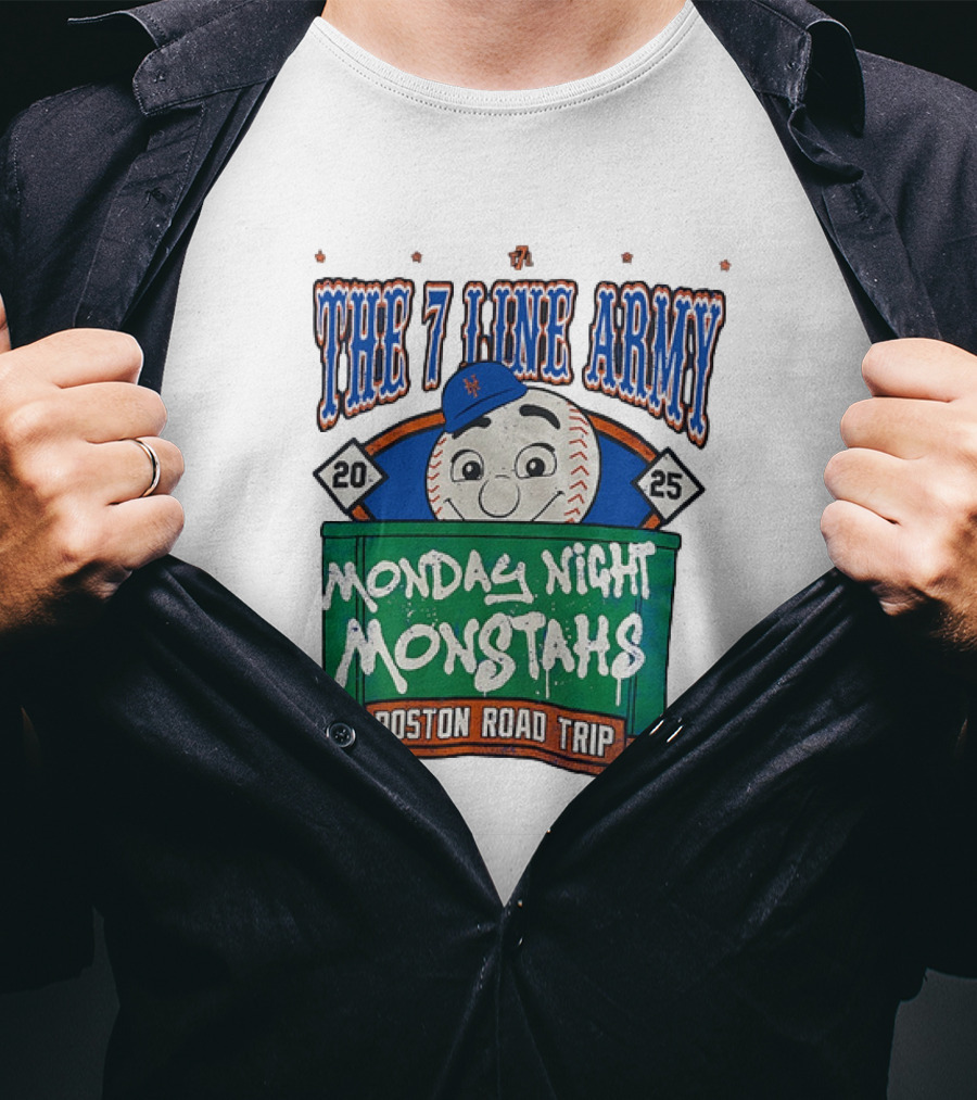 The 7 Line Army 2025 Monday Night Monstahs Boston Road Trip Baseball Mascot T-Shirt