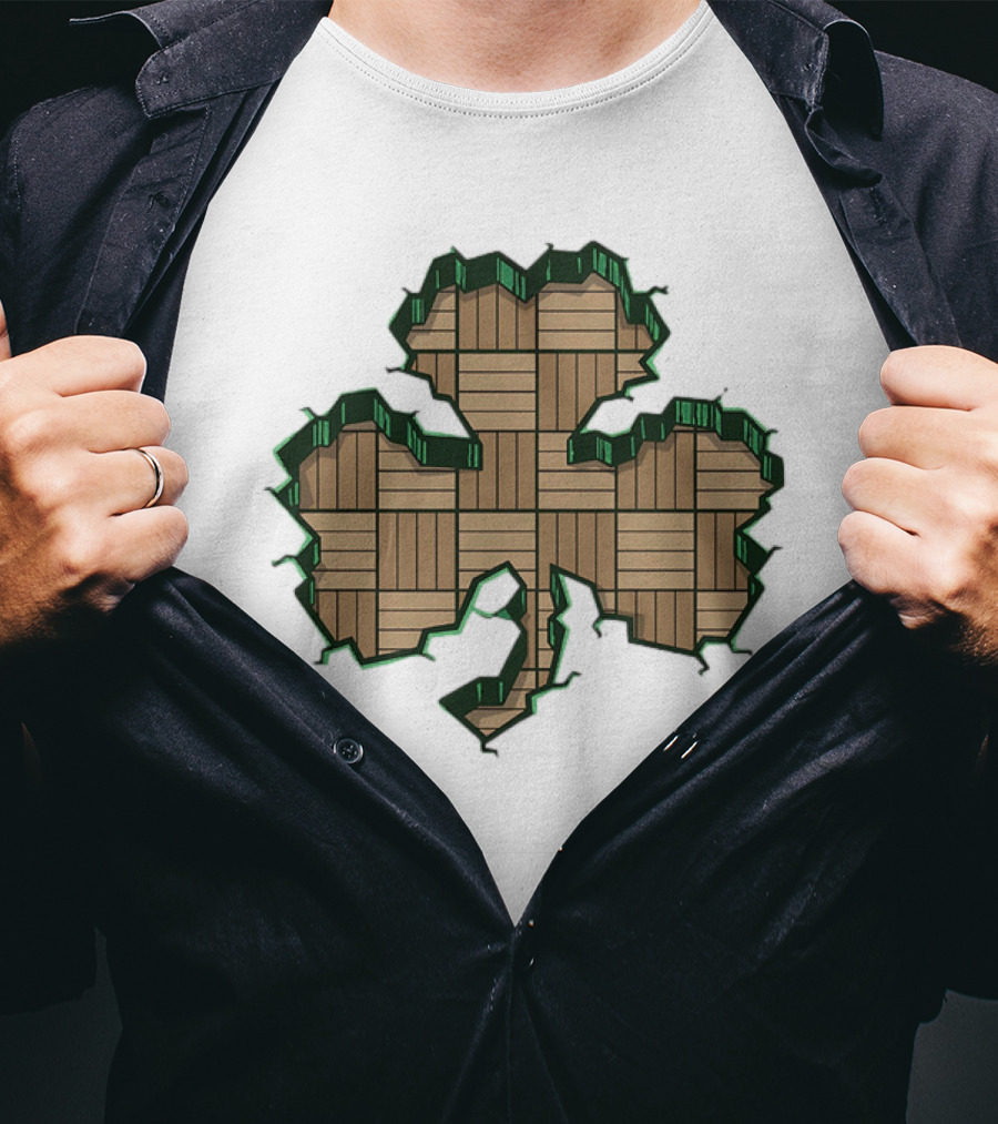 Smashed Shamrock Parquet Hardwood Basketball Court Pattern T-Shirt