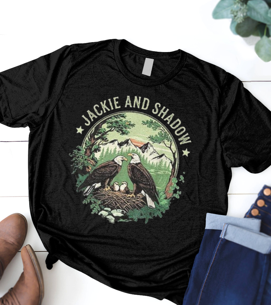 Jackie And Shadow Bald Eagle Family Nesting Scene With Mountain And Forest Background T-Shirt