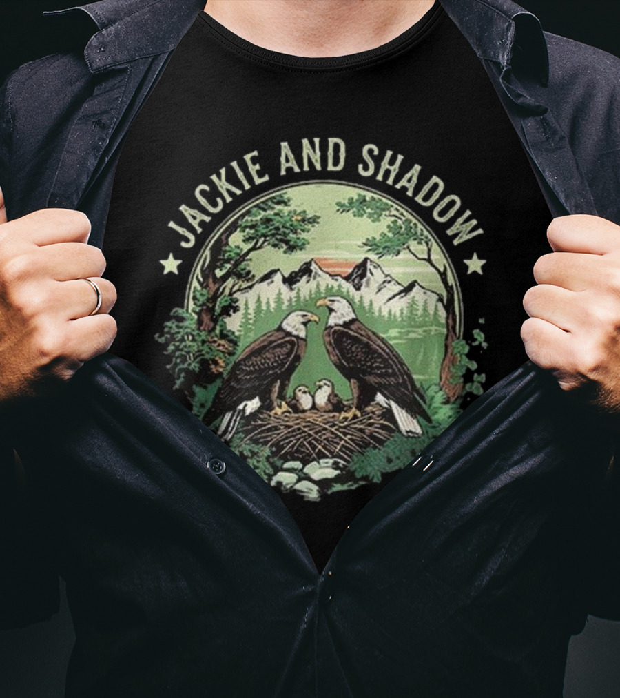 Jackie And Shadow Bald Eagle Family Nesting Scene With Mountain And Forest Background T-Shirt