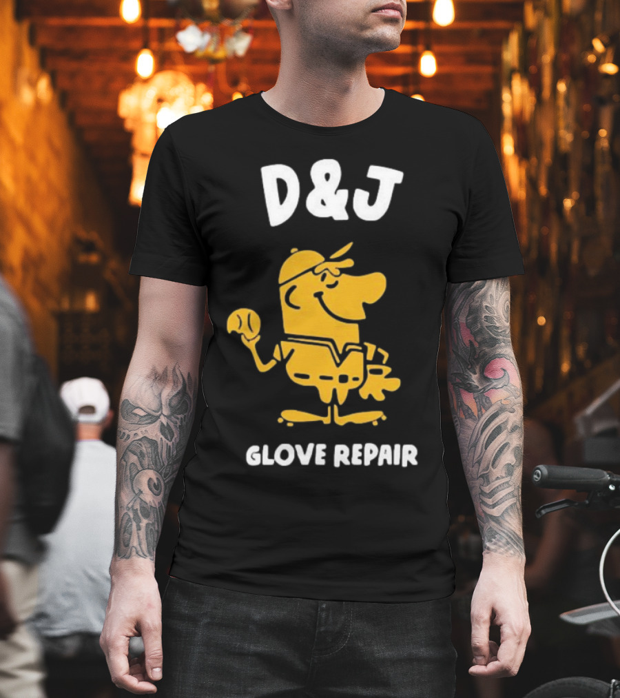 D&J Glove Repair Baseball Character With Cap And Ball T-Shirt