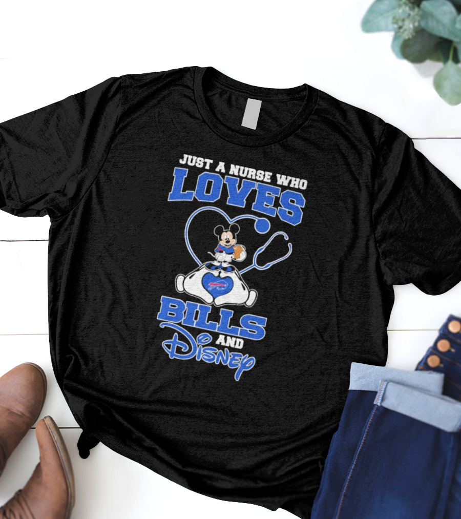 Just A Nurse Who Loves Buffalo Bills Mickey Mouse Disney Stethoscope T-Shirt