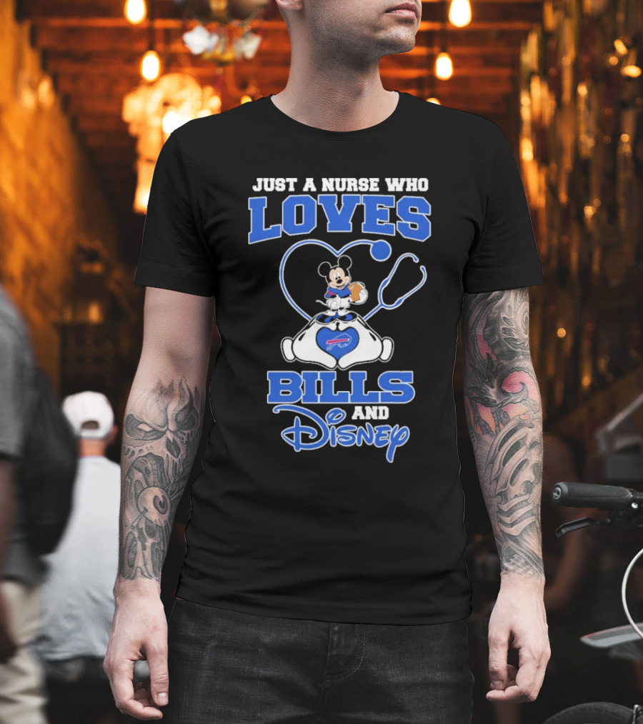 Just A Nurse Who Loves Buffalo Bills Mickey Mouse Disney Stethoscope T-Shirt