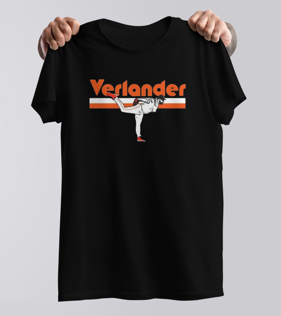 Verlander Pitcher Pose San Francisco 35 Orange White Baseball T-Shirt