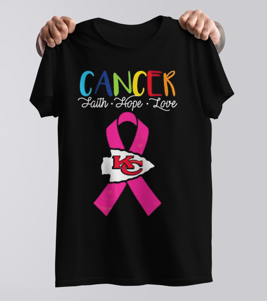 Kansas City Chiefs Pink Ribbon Cancer Faith Hope Love 2025 T-Shirt