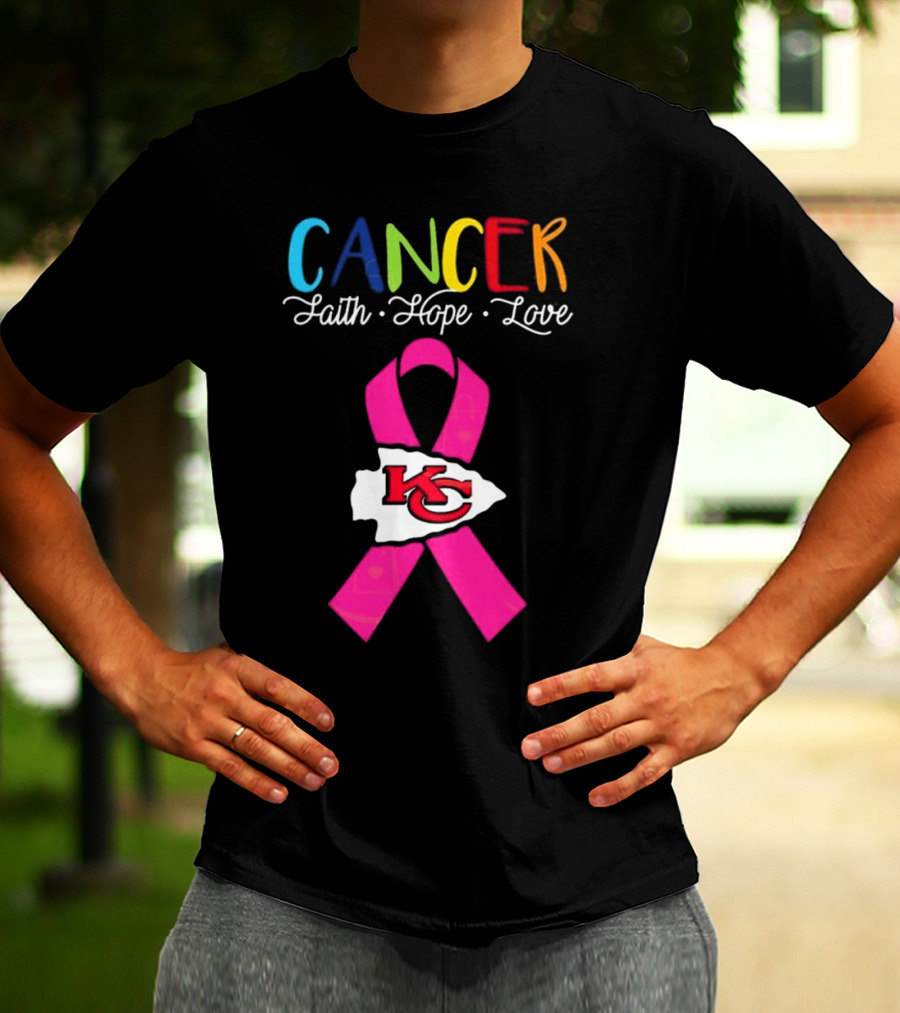 Kansas City Chiefs Pink Ribbon Cancer Faith Hope Love 2025 T-Shirt
