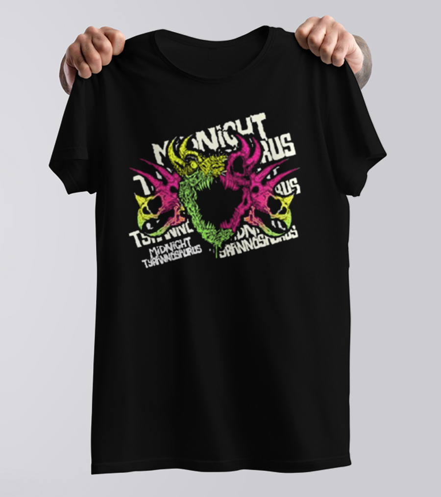 KT8 Midnight Tyrannosaurus Neon Pink Green Skull Illustration T-Shirt