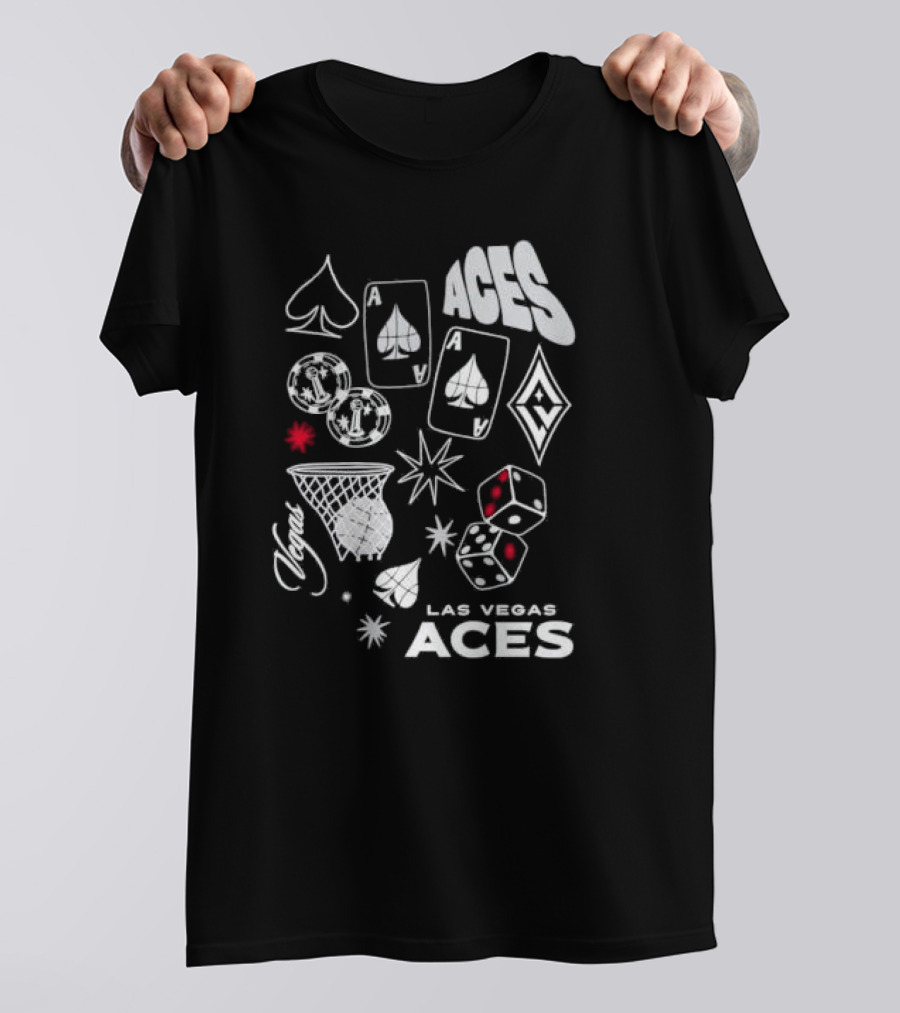 Las Vegas Aces Playing Cards Dice Basketball Hoop Casino Elements T-Shirt