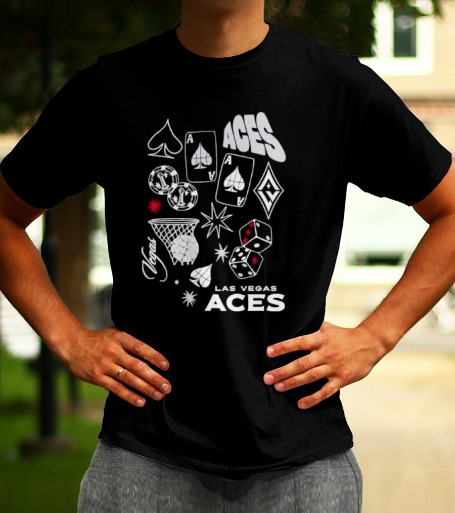 Las Vegas Aces Playing Cards Dice Basketball Hoop Casino Elements T-Shirt