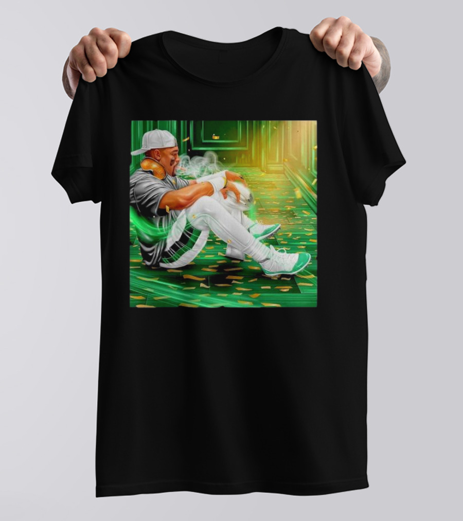 Legendary Jalen Hurts Smoking Cigar MVP Champs Celebration Green Aura T-Shirt