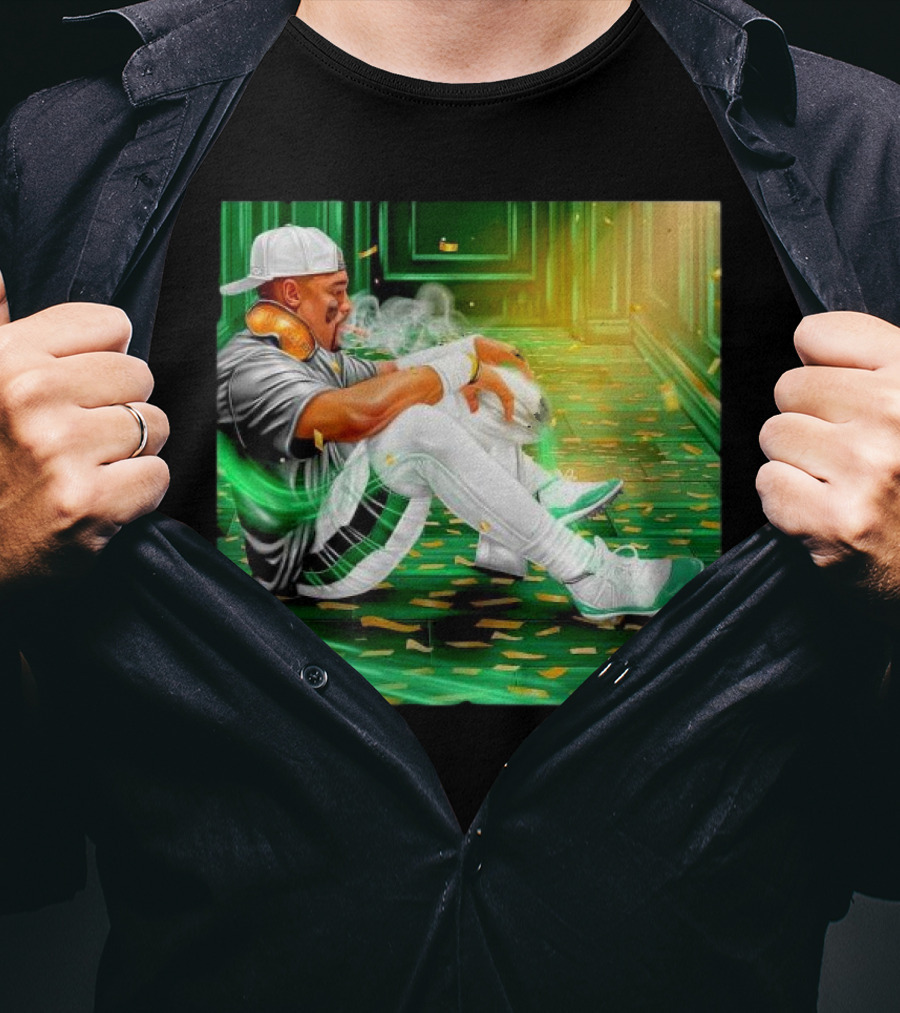 Legendary Jalen Hurts Smoking Cigar MVP Champs Celebration Green Aura T-Shirt