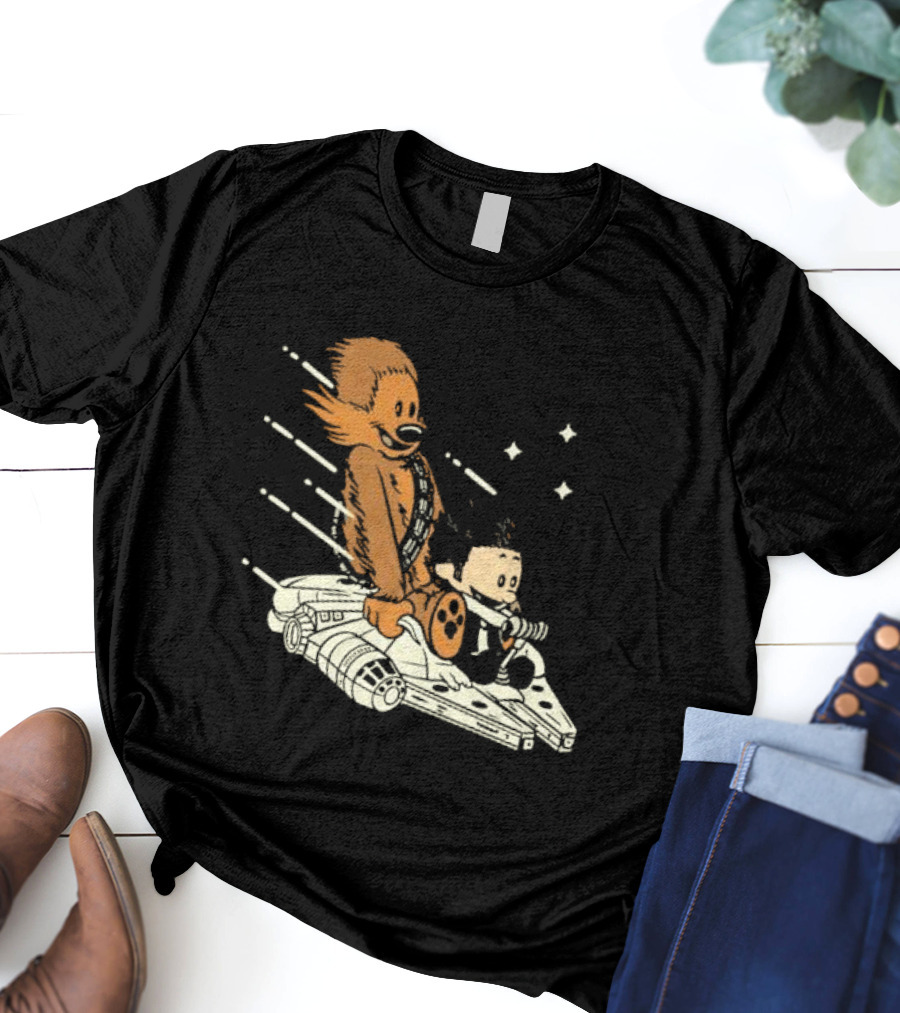 Less Than 12 Parsecs Chewbacca And Calvin Style Space Adventure T-Shirt