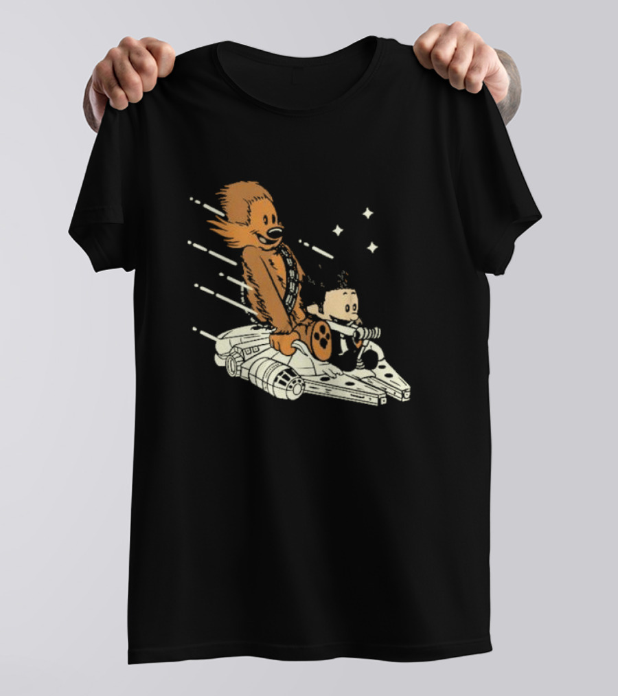Less Than 12 Parsecs Chewbacca And Calvin Style Space Adventure T-Shirt