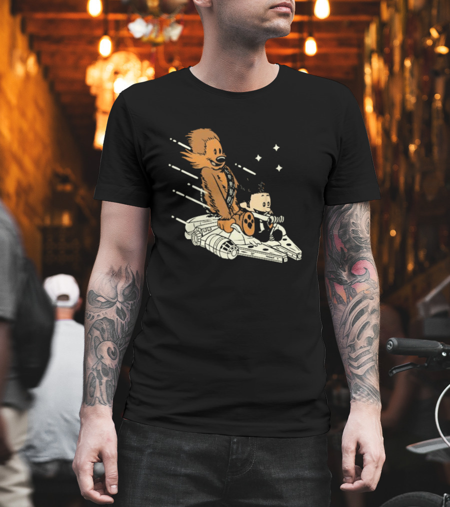 Less Than 12 Parsecs Chewbacca And Calvin Style Space Adventure T-Shirt