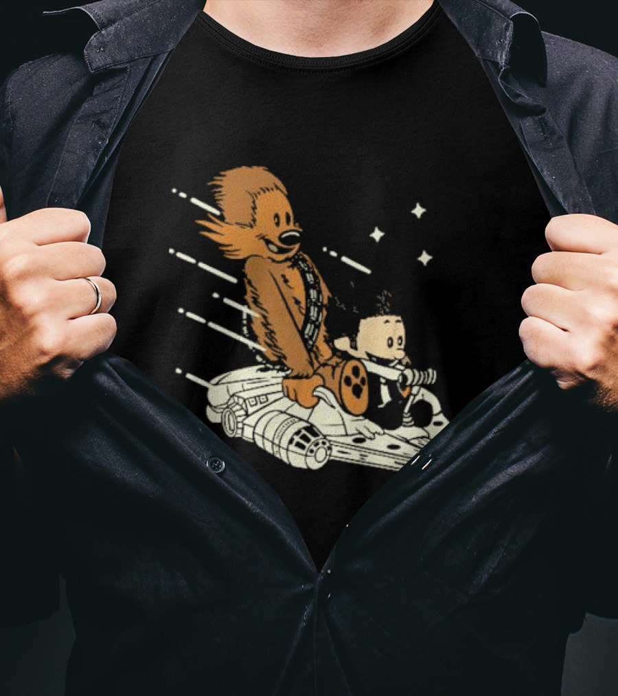 Less Than 12 Parsecs Chewbacca And Calvin Style Space Adventure T-Shirt