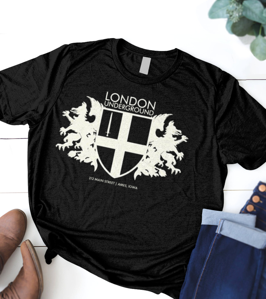 London Underground 232 Main Street Ames Iowa Heraldic Crest Design T-Shirt