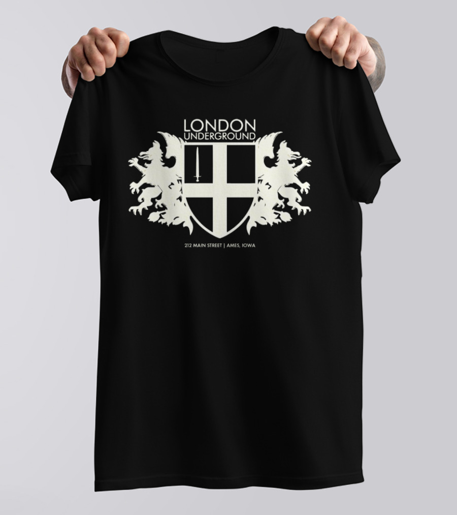 London Underground 232 Main Street Ames Iowa Heraldic Crest Design T-Shirt