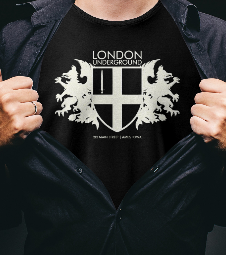 London Underground 232 Main Street Ames Iowa Heraldic Crest Design T-Shirt