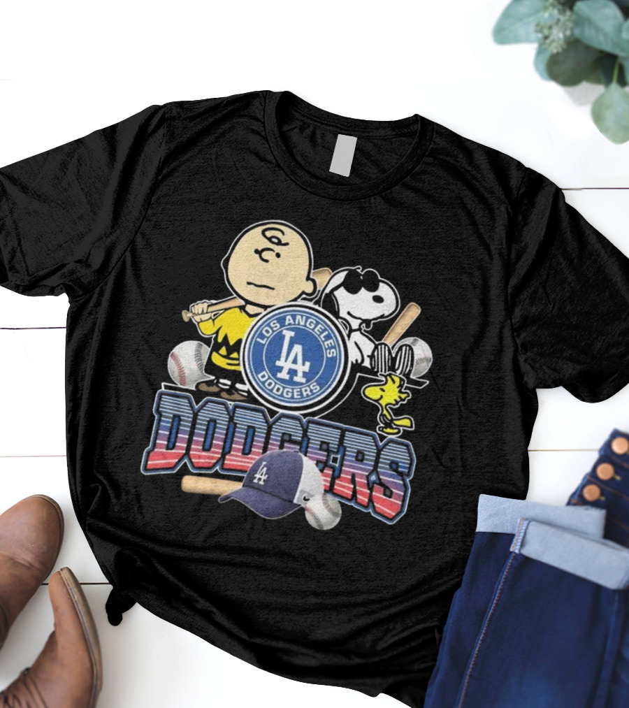 Los Angeles Dodgers Peanuts 2025 Charlie Brown Snoopy Woodstock Baseball Cap T-Shirt