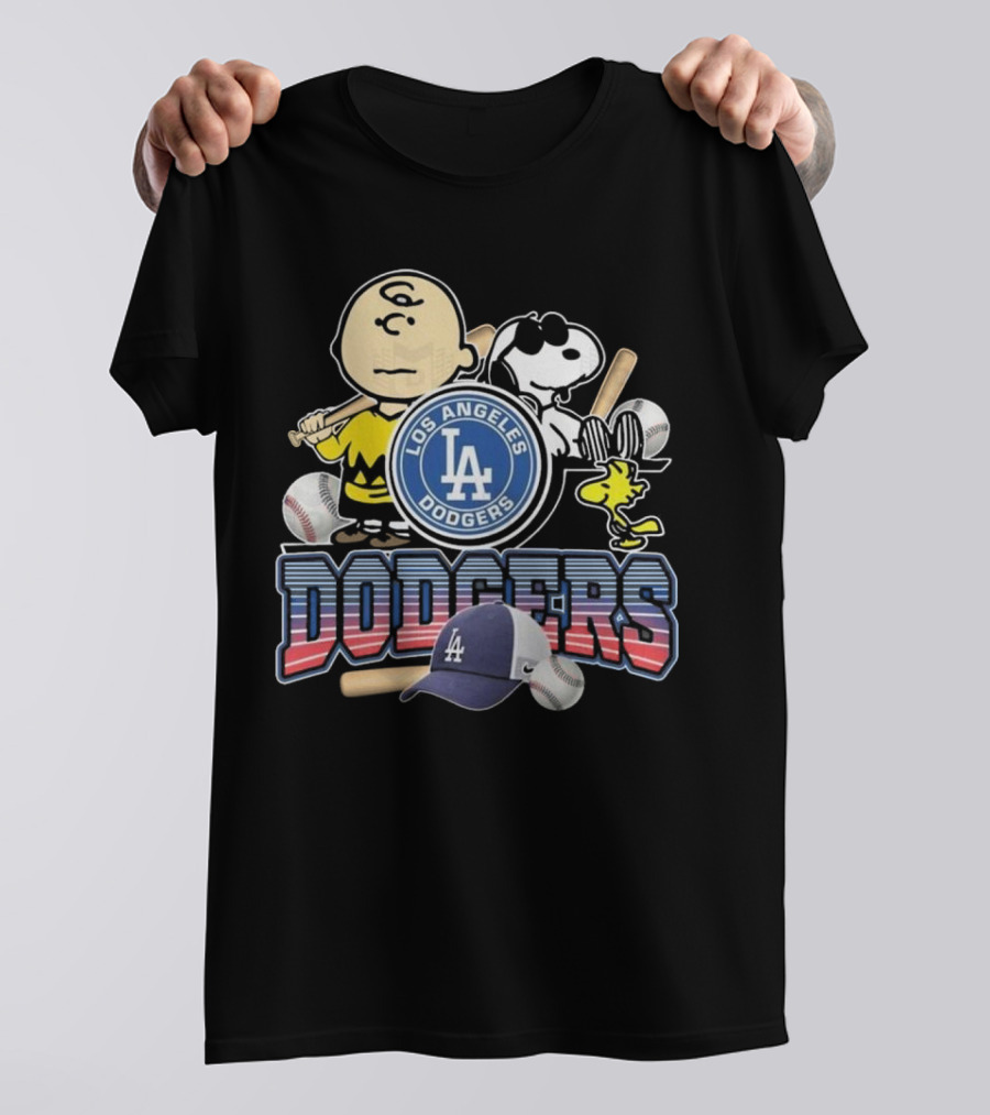Los Angeles Dodgers Peanuts 2025 Charlie Brown Snoopy Woodstock Baseball Cap T-Shirt
