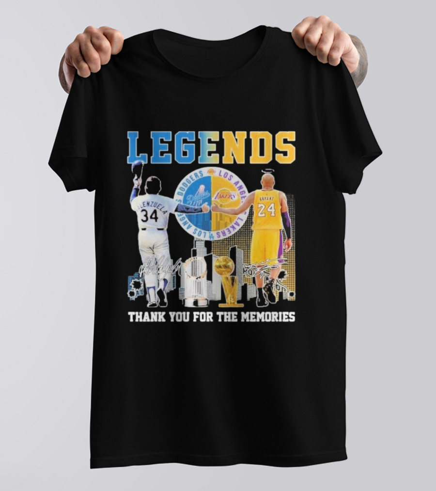Los Angeles Legends Dodgers Valenzuela Lakers Bryant Thank You For The Memories T-Shirt