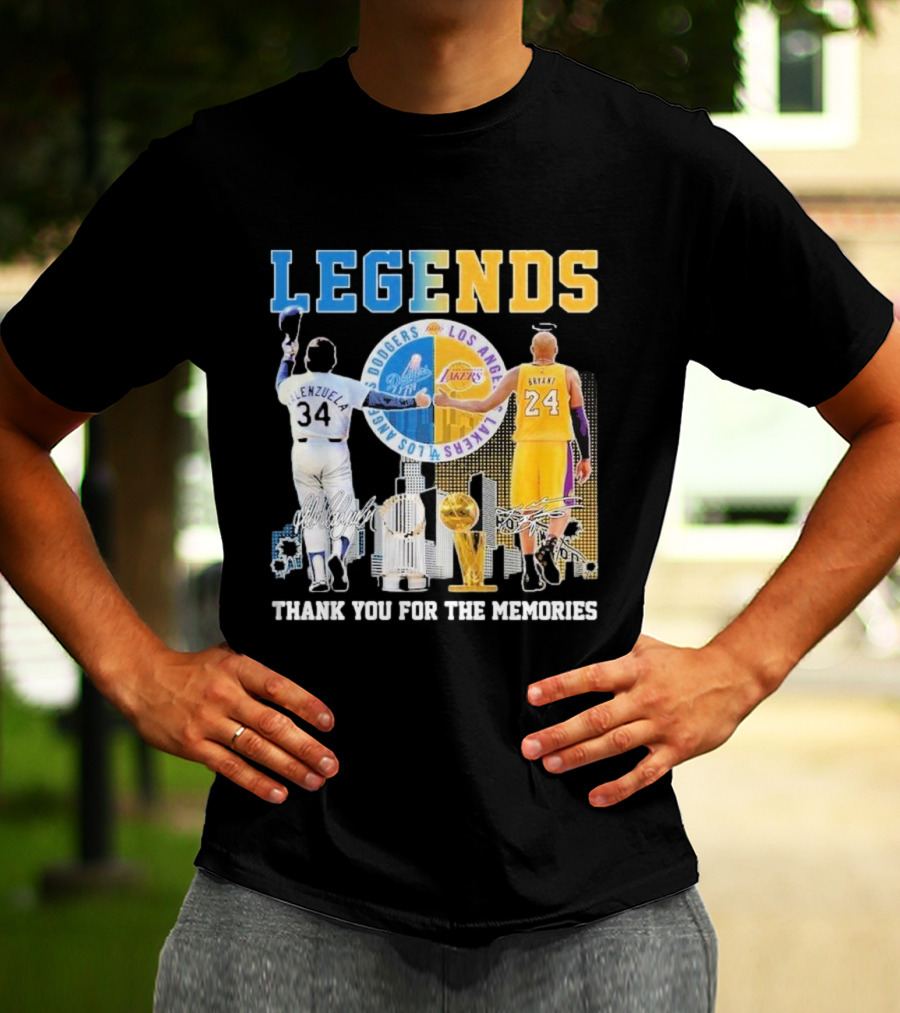 Los Angeles Legends Dodgers Valenzuela Lakers Bryant Thank You For The Memories T-Shirt