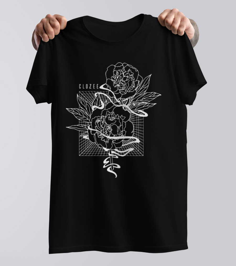 Lsdream Clozee Rose Noir Clozee Botanical Geometric Art T-Shirt