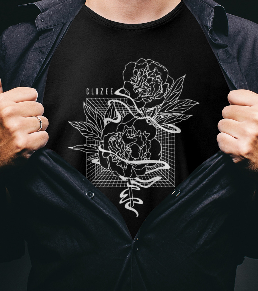 Lsdream Clozee Rose Noir Clozee Botanical Geometric Art T-Shirt