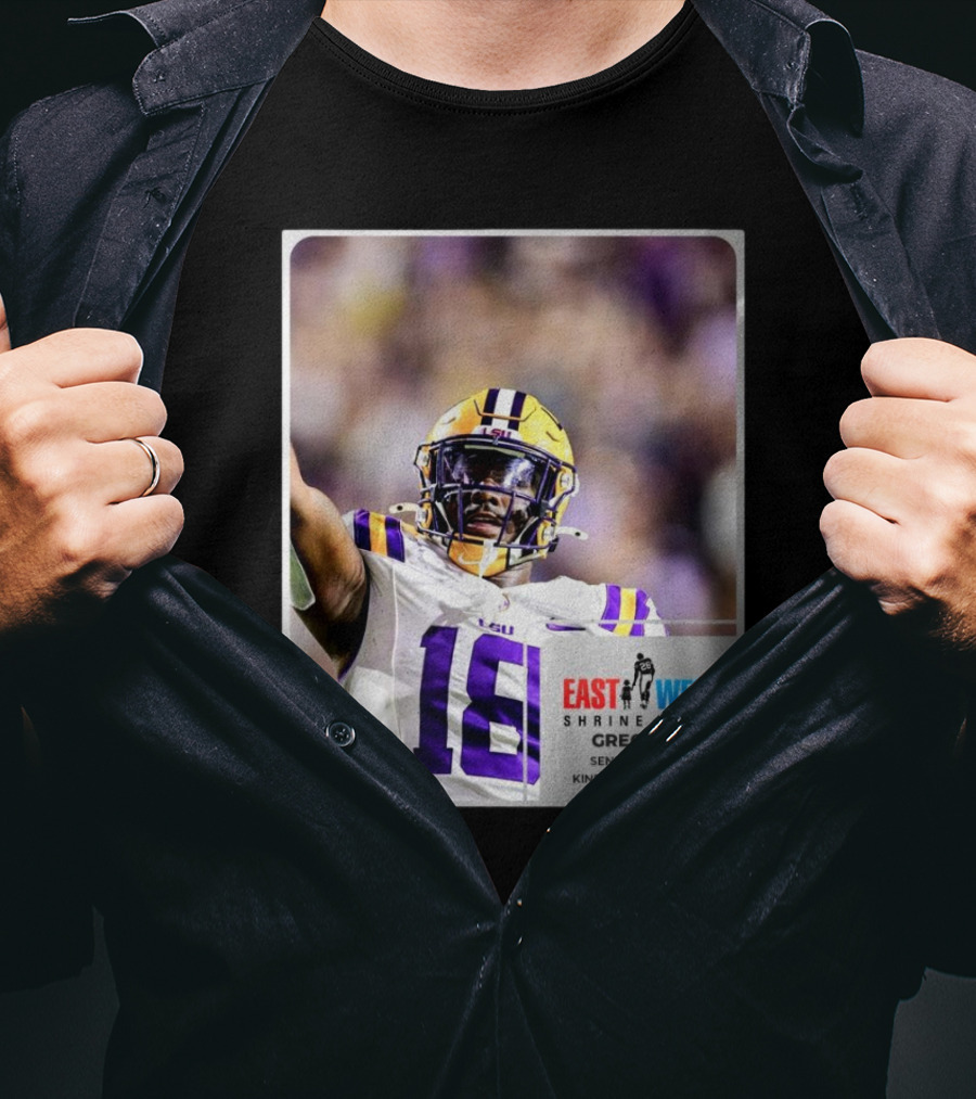 LSU Tigers 18 Greg Penn III Senior Linebacker East West Shrine Bowl Kinder's Texas Bowl T-Shirt