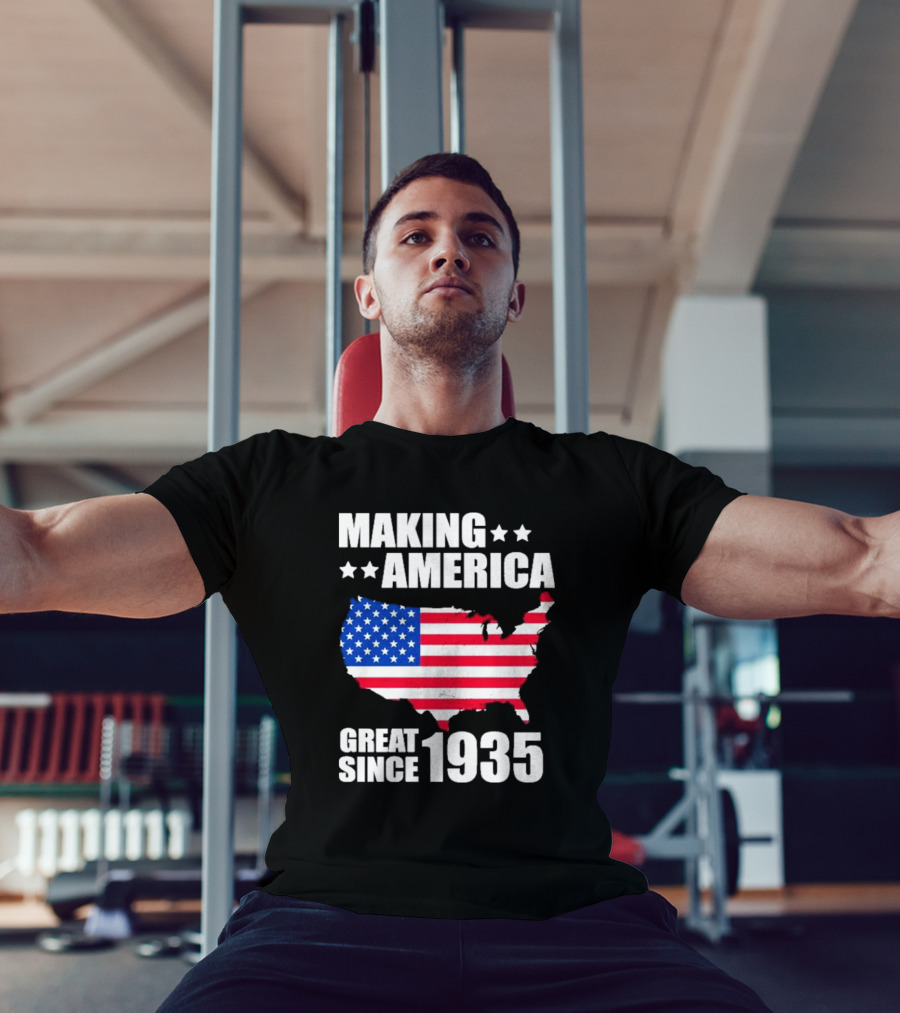 Making America Great Since 1935 USA Flag Map Stars T-Shirt