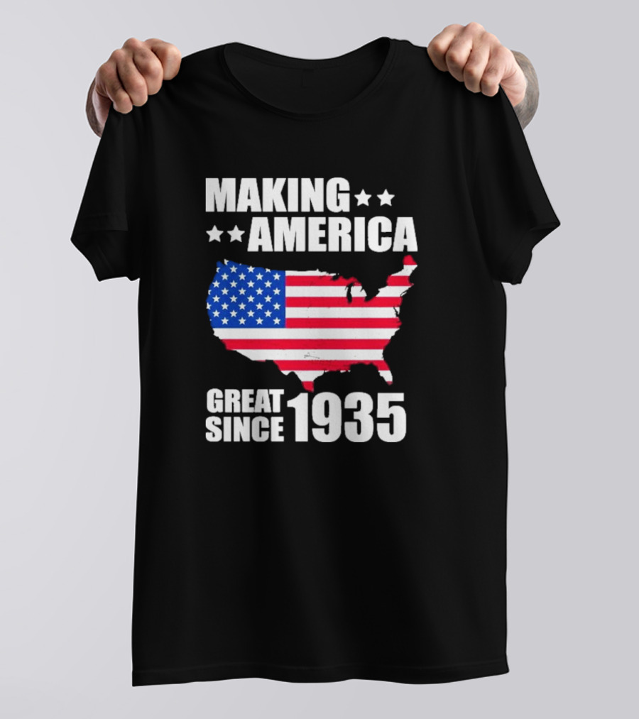 Making America Great Since 1935 USA Flag Map Stars T-Shirt