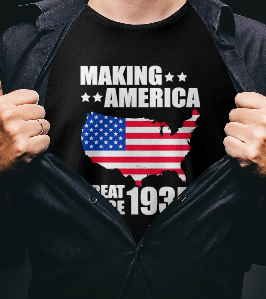 Making America Great Since 1935 USA Flag Map Stars T-Shirt