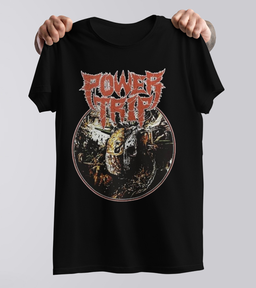Power Trip Manifest Decimation Saw Blade Skull Circle T-Shirt