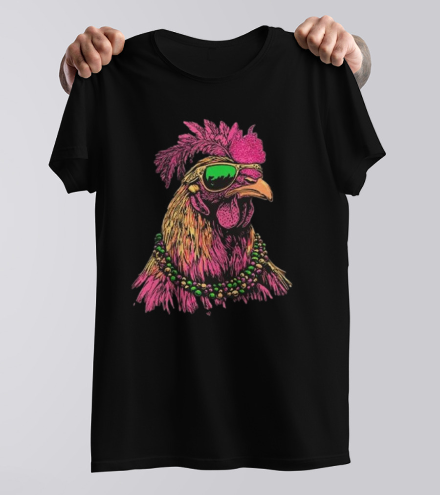 Mardi Gras Chicken Beads And Sunglasses Vibrant Rooster T-Shirt
