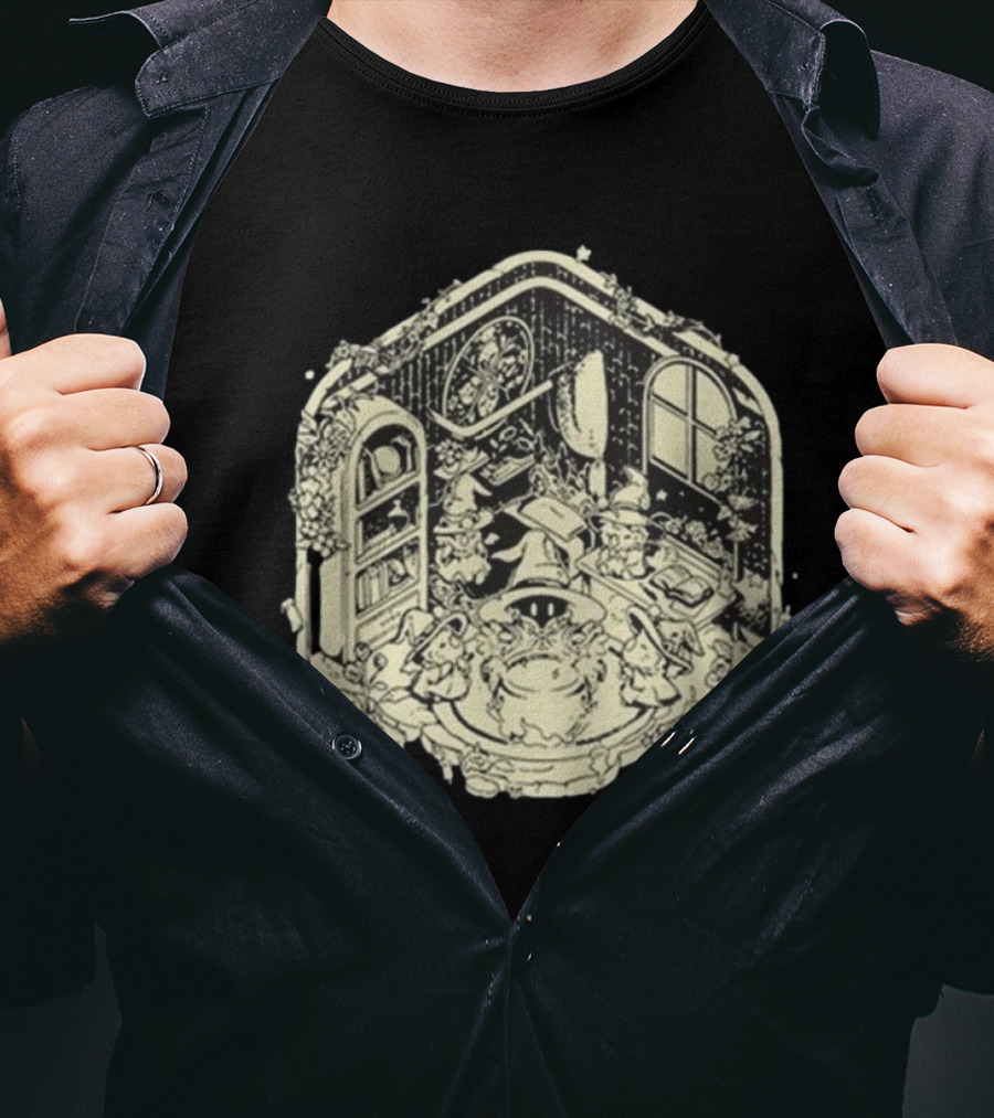 Mage’s Midnight Brew Enchanted Wizard Gathering In Mystical Study Room T-Shirt