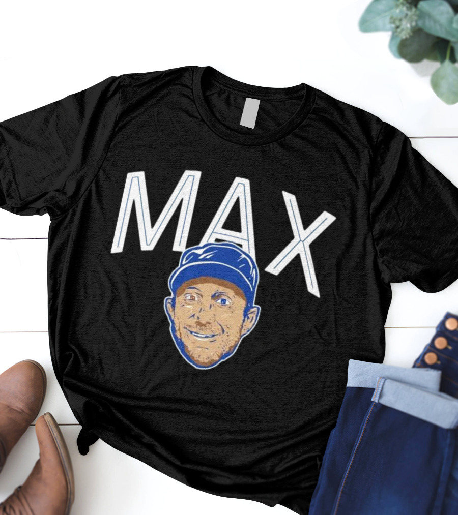 MAX Scherzer Blue Cap Smiling Face Illustration T-Shirt