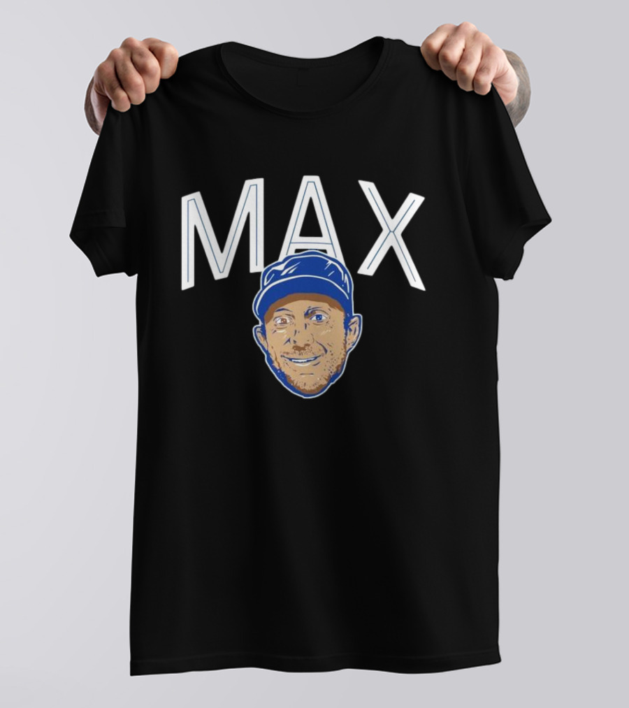 MAX Scherzer Blue Cap Smiling Face Illustration T-Shirt