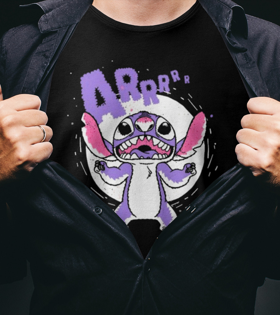 Midnight Stitch ARRp Purple Alien Character With Moon Background T-Shirt