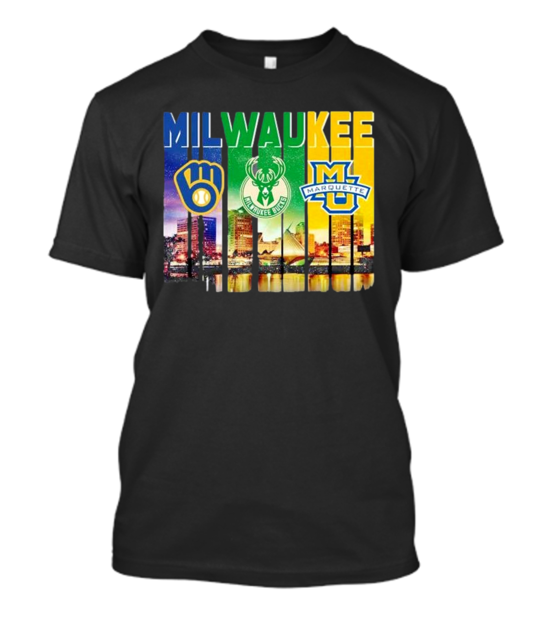Milwaukee Brewers Bucks Marquette City Skyline Theme T-Shirt