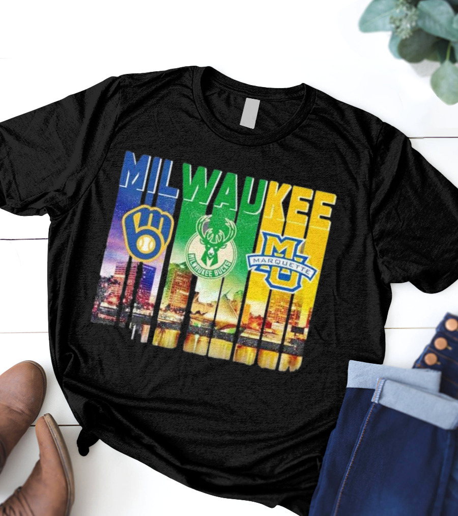 Milwaukee Brewers Bucks Marquette City Skyline Theme T-Shirt