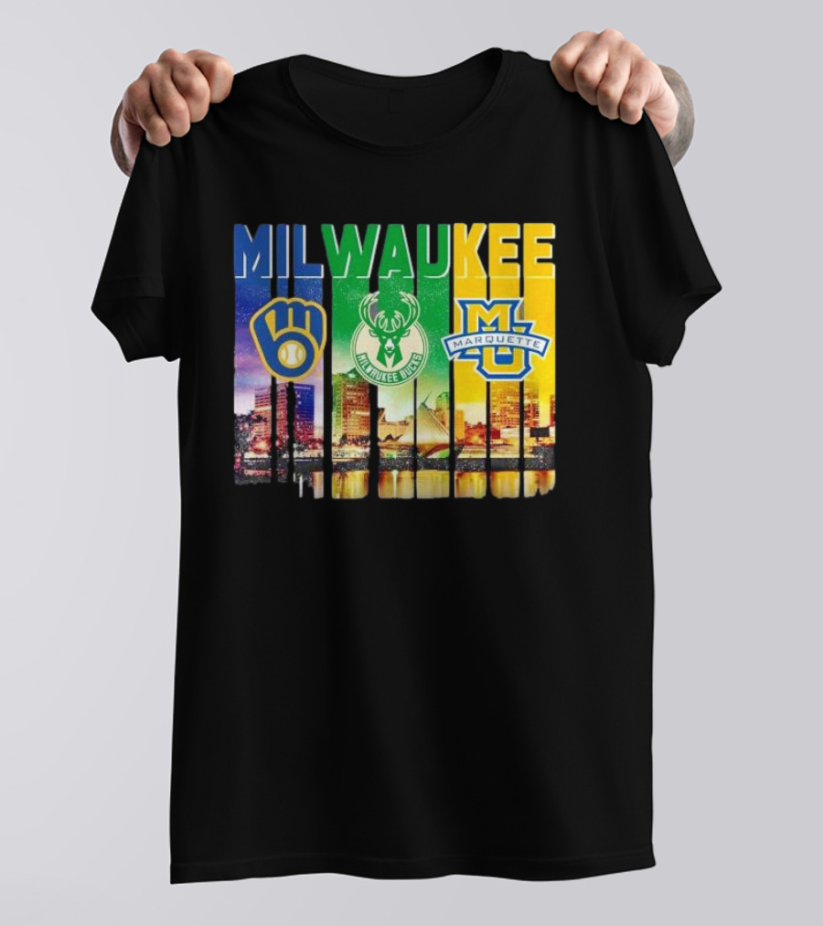 Milwaukee Brewers Bucks Marquette City Skyline Theme T-Shirt