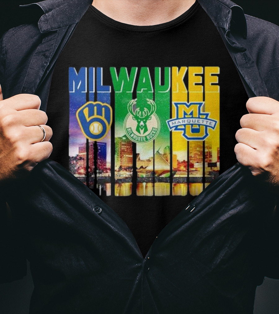 Milwaukee Brewers Bucks Marquette City Skyline Theme T-Shirt