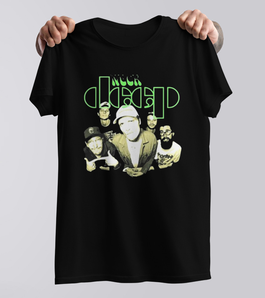 Neckdeep Doors Of Perception Band Photo Neon Green Text T-Shirt