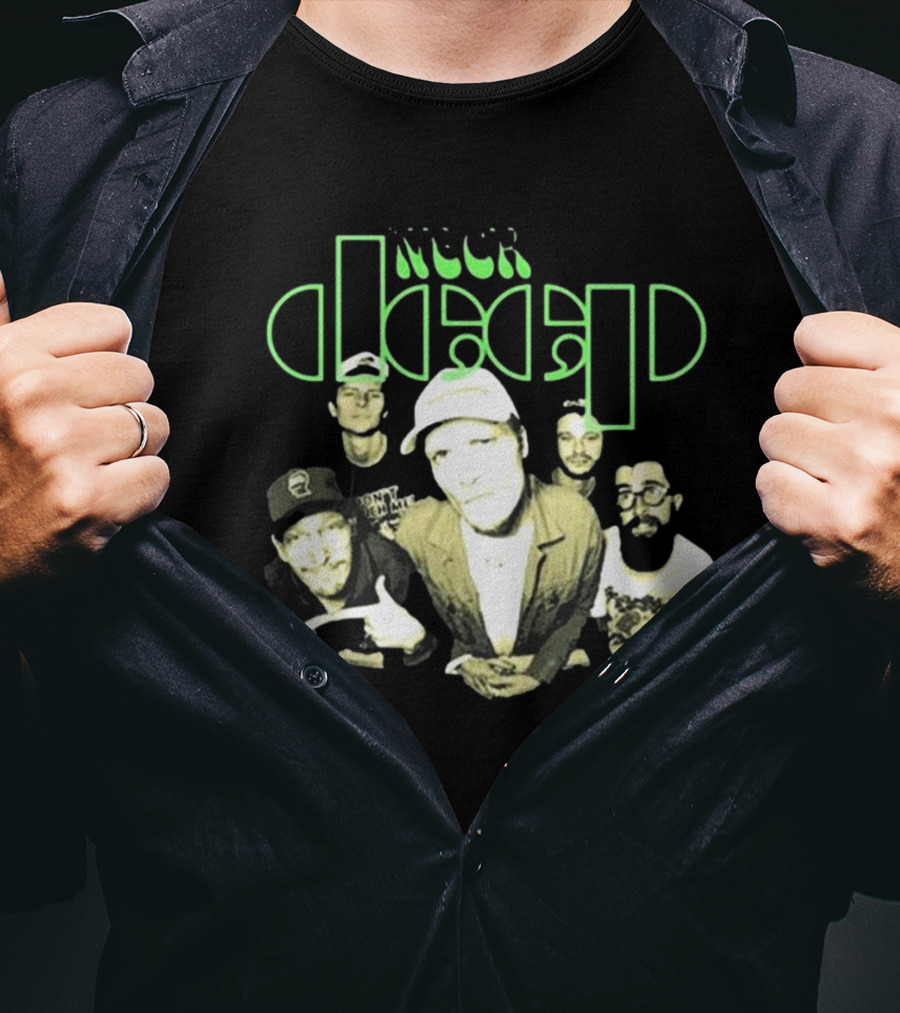 Neckdeep Doors Of Perception Band Photo Neon Green Text T-Shirt