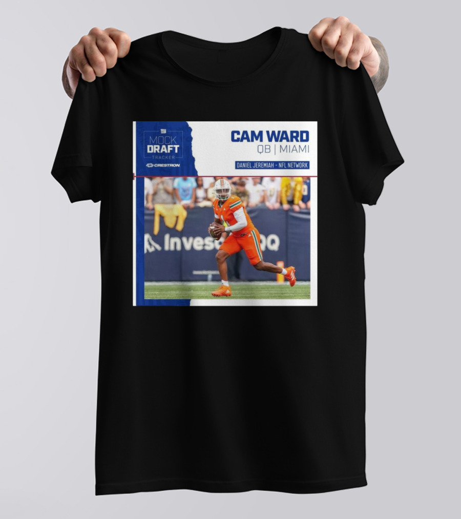 New York Giants Mock Draft Tracker Cam Ward QB Miami Daniel Jeremiah NFL Network T-Shirt