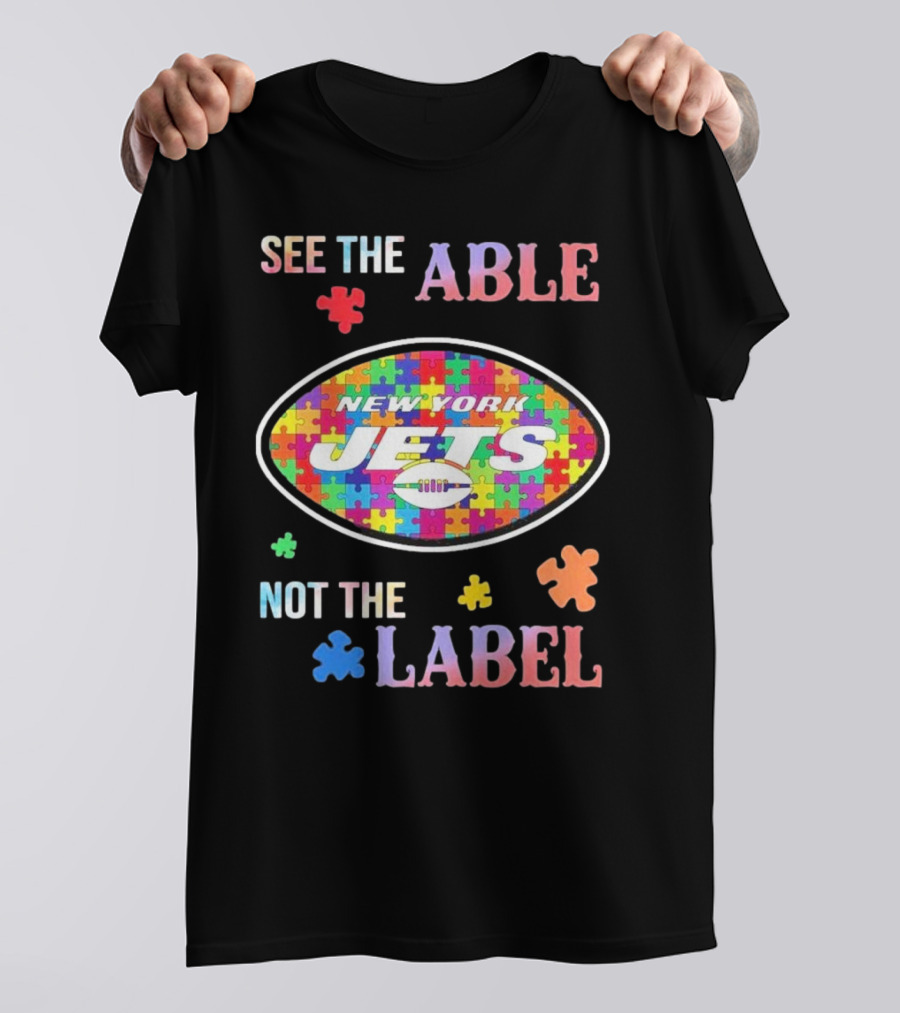 New York Jets Autism Awareness See The Able Not The Label Puzzle Pieces T-Shirt