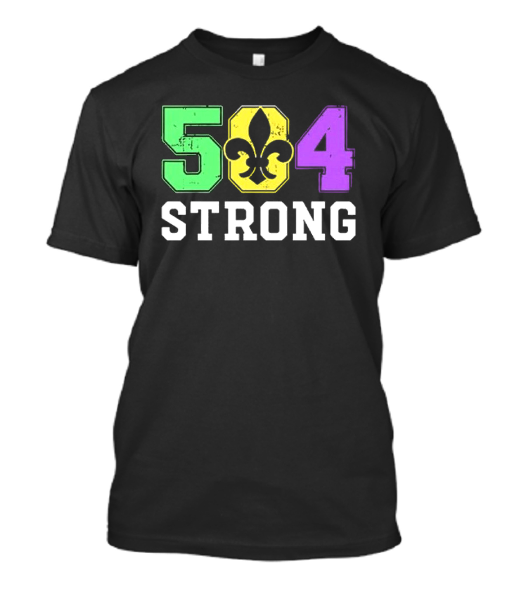 New Orleans 504 Strong Fleur-de-Lis Green Yellow Purple T-Shirt