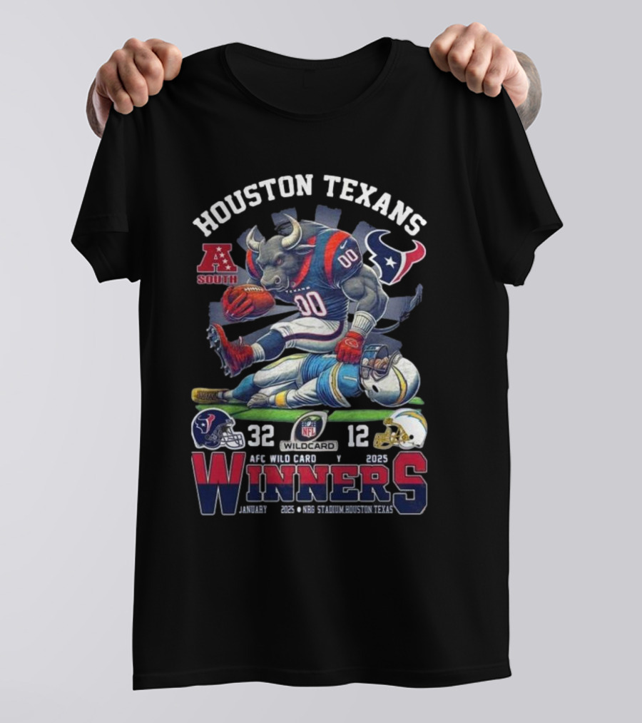 Houston Texans AFC South Wild Card Winners 2025 NFL Mascot 32-12 T-Shirt