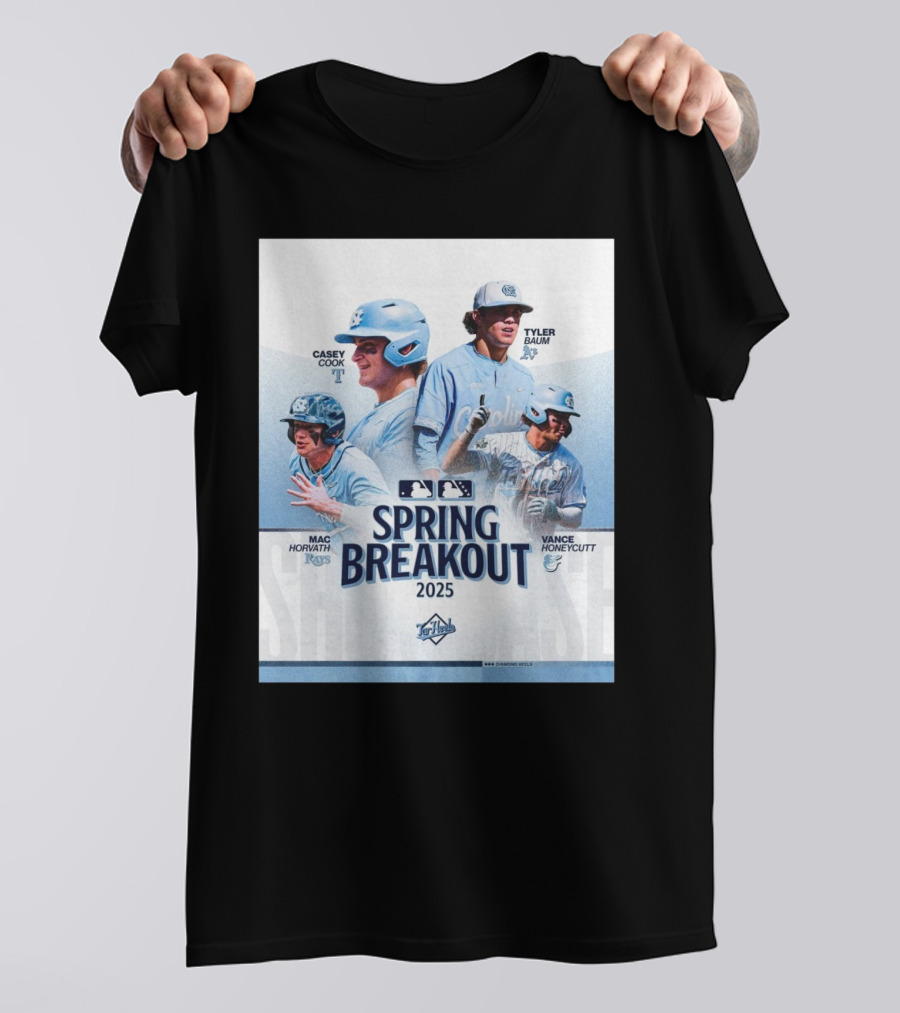 North Carolina Tar Heels Baseball Spring Breakout 2025 Casey Cook Tyler Baum Mac Horvath Vance Honeycutt MLB T-Shirt
