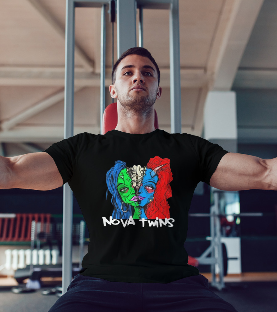 Nova Twins Monster Head Blue Green Red Hair Two-Faced Artwork T-Shirt